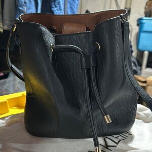 Black Leather Bucket Bag Calvin Klein